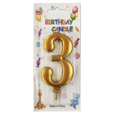 No.3 Metallic Gold Birthday Candle (Box 12pcs)