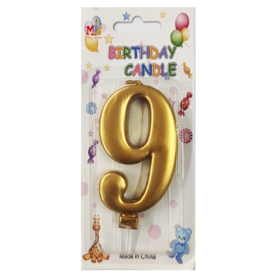 No.9 Metallic Gold Birthday Candle (Box 12pcs)