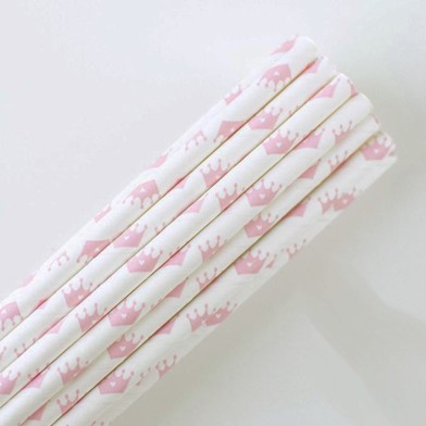 Pattern Paper Straws Pink Crowns