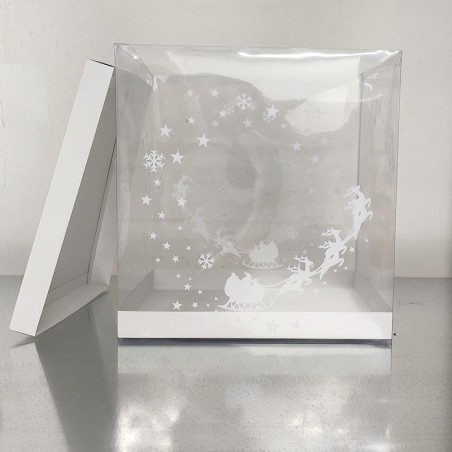 Printed Transparent Box 25xH26,5cm for Xmas gingerbread house with White lid and base