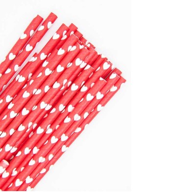 Paper Straws White Hearts in Red Background