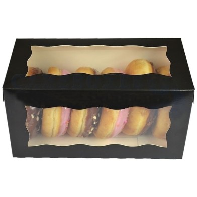 Black Doughnut/Pastry Box with Window, 8x4x4in