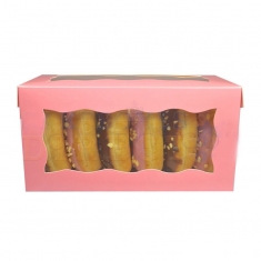 Ροζ Κουτί Ντόνατς / Γλυκών με παράθυρο 20,3 x 10 x 10εκ.