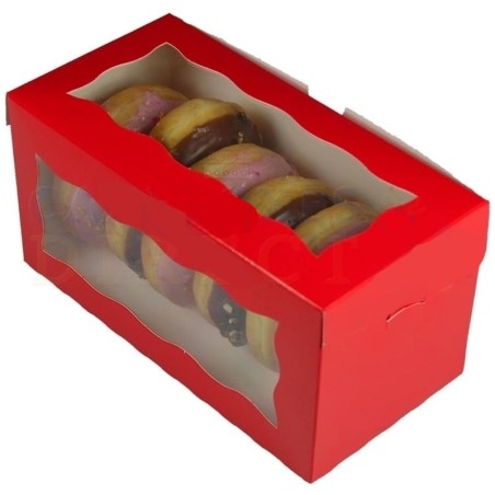Red Doughnut/Pastry Box with Window, 8x4x4in