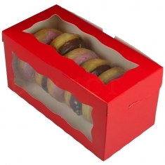 Κόκκινο Κουτί Ντόνατς / Γλυκών με παράθυρο 20,3 x 10 x 10εκ.