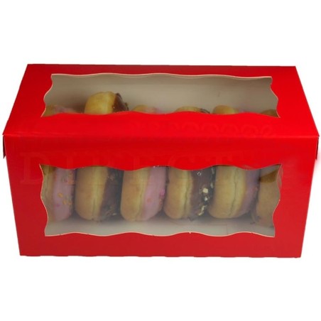 Red Doughnut/Pastry Box with Window, 8x4x4in