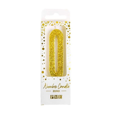 Gold Glitter Number Candle No.0, 8cm