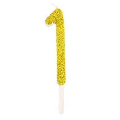 Gold Glitter Number Candle No.1, 8cm
