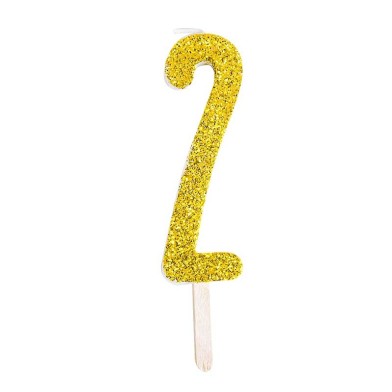 Gold Glitter Number Candle No.2, 8cm