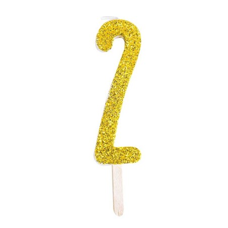 Gold Glitter Number Candle No.2, 8cm