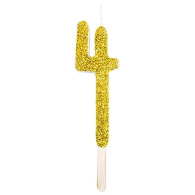 Gold Glitter Number Candle No.4, 8cm