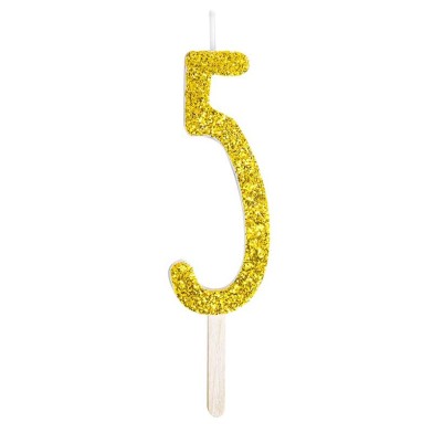 Gold Glitter Number Candle No.5, 8cm