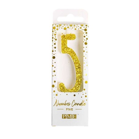 Gold Glitter Number Candle No.5, 8cm