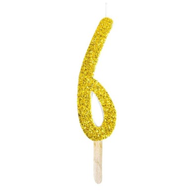 Gold Glitter Number Candle No.6, 8cm