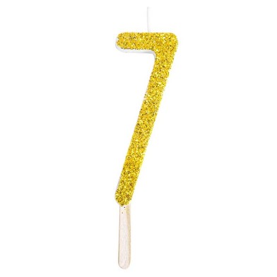 Gold Glitter Number Candle No.7, 8cm