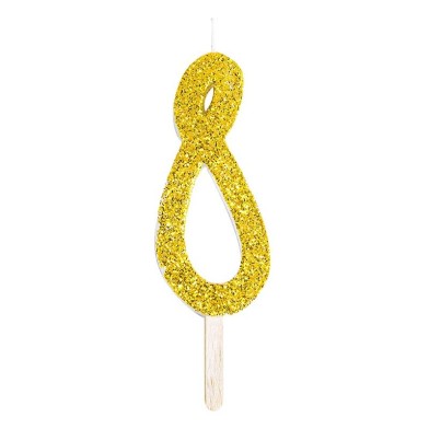 Gold Glitter Number Candle No.8, 8cm