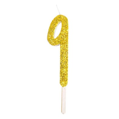 Χρυσό Κεράκι-Αριθμός με Glitter PME No.9, 8εκ.