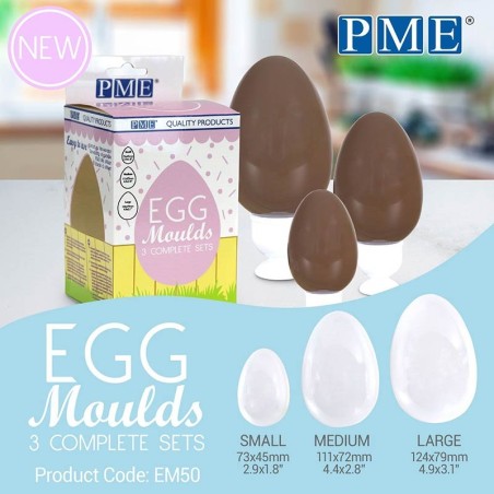 Σετ 3τμχ. Καλούπια για Πασχαλινά Σοκολατένια Αυγά της PME Υ7,4 - 12,5εκ.