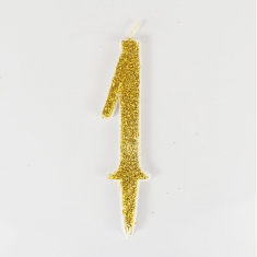 Gold Glitter Birthday Candle with Number 1