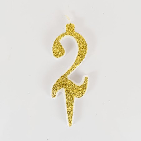 Gold Glitter Birthday Candle with Number 2