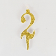Gold Glitter Birthday Candle with Number 2