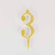 Gold Glitter Birthday Candle with Number 3