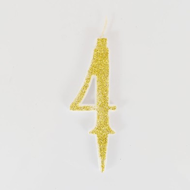 Gold Glitter Birthday Candle with Number 4