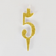 Gold Glitter Birthday Candle with Number 5