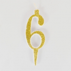 Gold Glitter Birthday Candle with Number 6