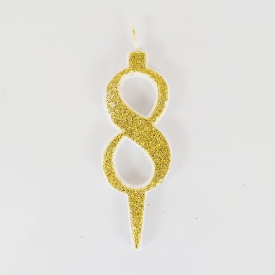 Gold Glitter Birthday Candle with Number 8