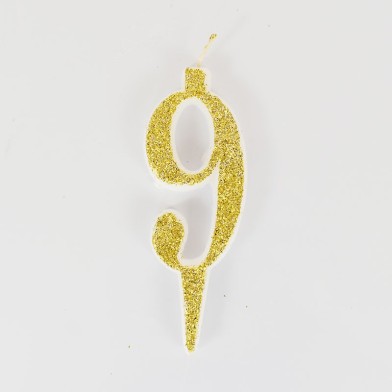 Gold Glitter Birthday Candle with Number 9