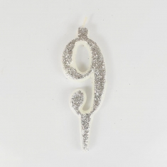Silver Glitter Birthday Candle with Number 9