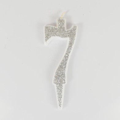 Silver Glitter Birthday Candle with Number 7