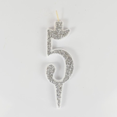 Silver Glitter Birthday Candle with Number 5