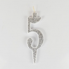 Silver Glitter Birthday Candle with Number 5