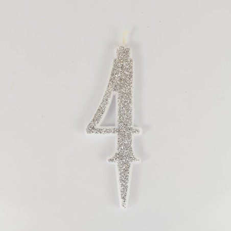 Silver Glitter Birthday Candle with Number 4