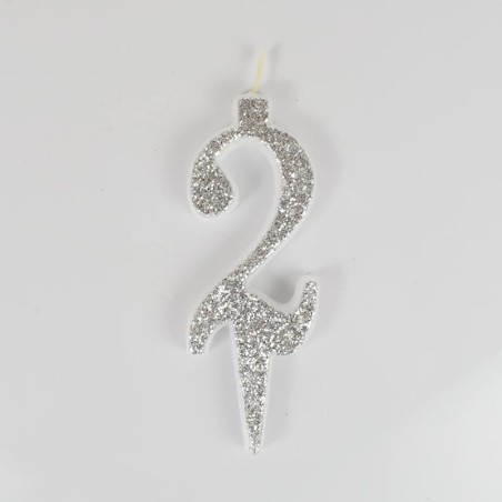 Silver Glitter Birthday Candle with Number 2
