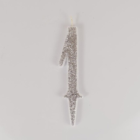 Silver Glitter Birthday Candle with Number 1