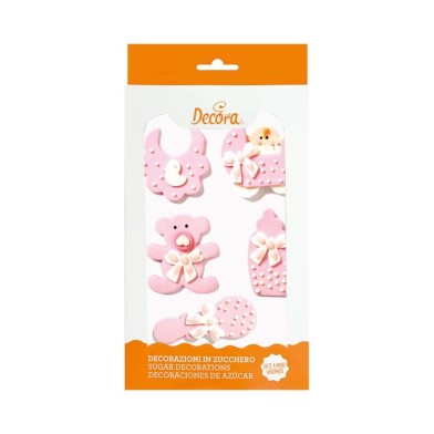 Set of 5 Pink Assorted Baby - Nursery Edible Decorations by Decora Dim. 5cm