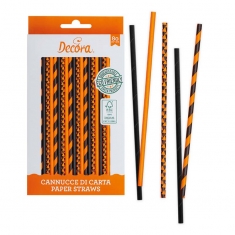 Orange & Black Paper Bio Straws by Decora 80pcs. Dim.Ø6 X 210mm