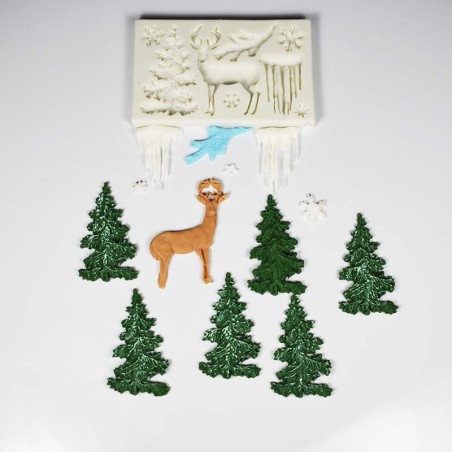 Reindeer and Christmas Tree Christmas  Silicone Mold Set H.:7,4cm W.:11,7cm D.:1,0cm
