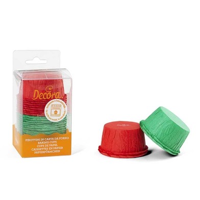 25 Red & Green Ruffled Baking Cups by Decora Dim.55 X 35mm