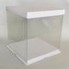 Square Transparent Cake Box with white base and lid - Side 30xH34cm.