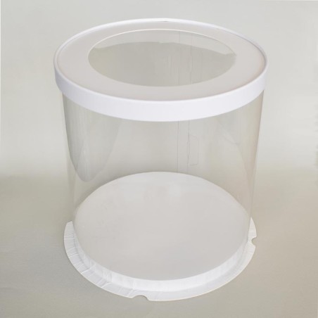 Στρογγυλό Διαφανές κουτί με λευκό πάτο και καπάκι με διάφανο κύκλο Δ26xΥ31εκ.