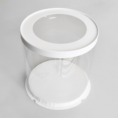 Στρογγυλό Διαφανές κουτί με λευκό πάτο και καπάκι με διάφανο κύκλο Δ26xΥ31εκ.