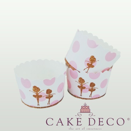Μπαλαρίνες Ροζ Πουά - Θήκες Cupcakes με καραμελόχαρτο Μεγάλα Δ7xΥ4,5εκ. -50τεμ