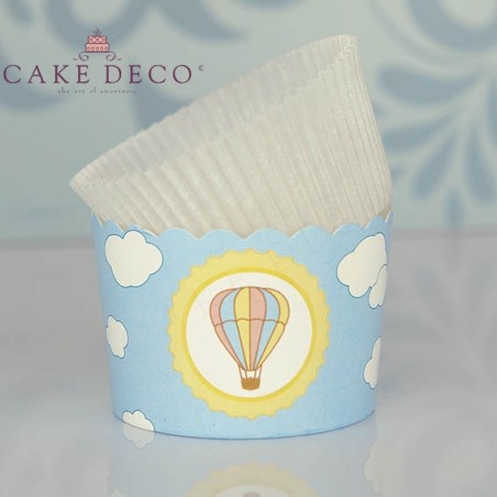 Vintage Air Balloon Cupcake Baking Cases  with anti-stick liner D7xH4,5cm. 50pcs