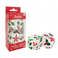 Holly and Poinsettias Xmas Baking Cups by Decora Dim. D50 x H32mm 36pcs