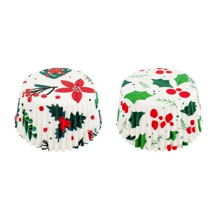 Holly and Poinsettias Xmas Baking Cups by Decora Dim. D50 x H32mm 36pcs