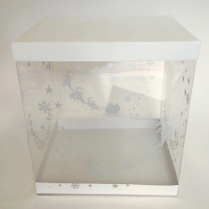 Printed Transparent Box 25xH26,5cm for Xmas houses with White Lid & base